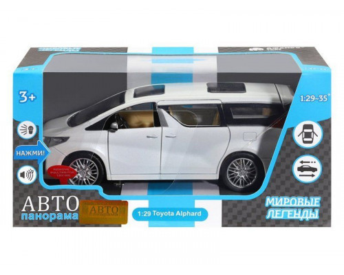 Машина АВТОПАНОРАМА Toyota Alphard, белый, 1/29, свет, звук, инерция, в/к 20*10*11 см
