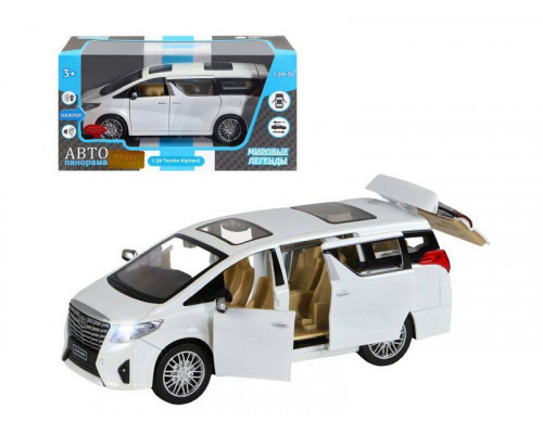 Машина АВТОПАНОРАМА Toyota Alphard, белый, 1/29, свет, звук, инерция, в/к 20*10*11 см