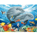 Алмазная мозаика 15х20 ДЕЛЬФИНЫ В МОРЕ (7 цветов)