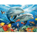 Алмазная мозаика 15х20 ДЕЛЬФИНЫ В МОРЕ (7 цветов)
