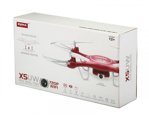 Р/У квадрокоптер Syma X5UW с FPV трансляцией Wi-Fi (HD), барометр 2.4G RTF красный