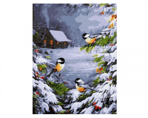 Картина по номерам с цветной схемой на холсте 30х40 Зимний лес (21 цвет)