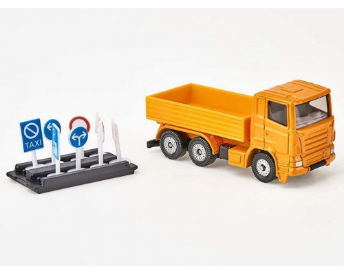Грузовик Siku 1322 с дорожными знаками 1/87, 7.7 см, желтый