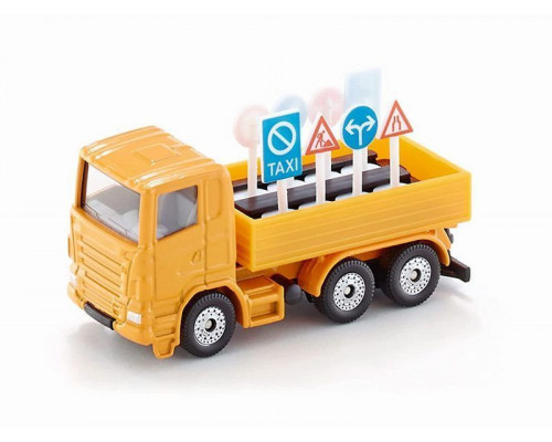 Грузовик Siku 1322 с дорожными знаками 1/87, 7.7 см, желтый