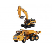 Металлический экскаватор с ковшом + самосвал HUI NA TOYS 1/50