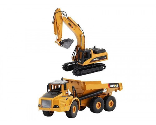 Металлический экскаватор с ковшом + самосвал HUI NA TOYS 1/50