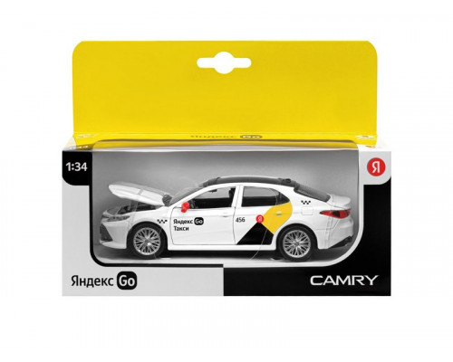 Машина АВТОПАНОРАМА Яндекс Go Toyota Camry, 1/34, белый, инерция, свет, Алиса, в/к 17,5*13,5*9 см