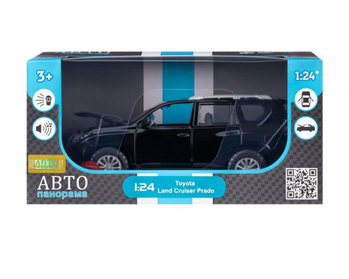 Машина АВТОПАНОРАМА Land Cruiser Prado, 1/24, черный, свет, звук, в/к 24,5х12,5х10,5 см