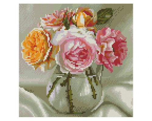 Алмазная мозаика 30х30 БУЗИН. БУКЕТ ИЗ РОЗ (26 цветов)