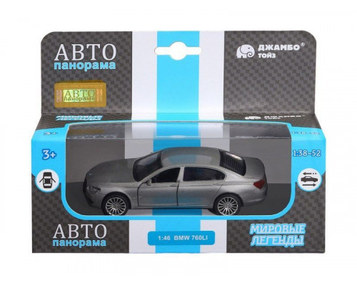 Машина АВТОПАНОРАМА BMW 760 LI, серый, 1/46, инерция, в/к 17,5*12,5*6,5 см