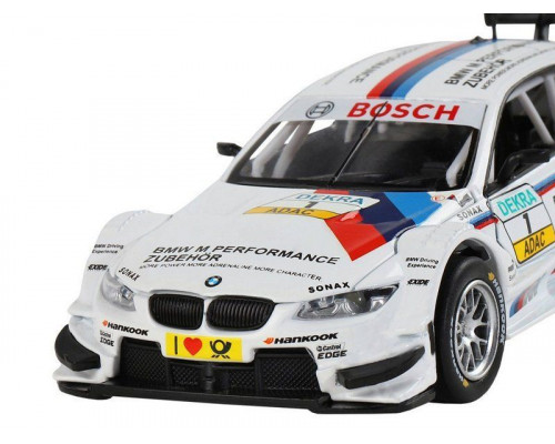Машина АВТОПАНОРАМА BMW M3 DTM, белый, 1/32, свет, звук, инерция, в/к 17,5*13,5*9 см