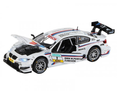 Машина АВТОПАНОРАМА BMW M3 DTM, белый, 1/32, свет, звук, инерция, в/к 17,5*13,5*9 см