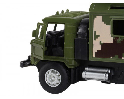 Машина АВТОПАНОРАМА Грузовик, 1/32, хаки, откр. двери, свет, звук, инерция, в/к 24*8*10 см