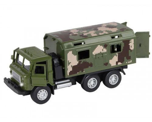 Машина АВТОПАНОРАМА Грузовик, 1/32, хаки, откр. двери, свет, звук, инерция, в/к 24*8*10 см