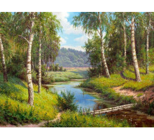 Картина мозаикой с нанесенной рамкой 40х50 И.ПРИЩЕПА. МОСТИК ЧЕРЕЗ РЕЧКУ (26 цветов)