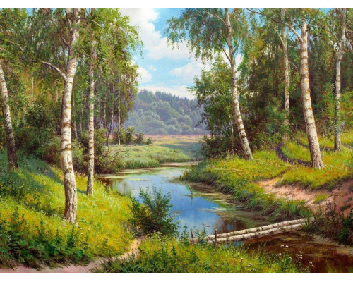 Картина мозаикой с нанесенной рамкой 40х50 И.ПРИЩЕПА. МОСТИК ЧЕРЕЗ РЕЧКУ (26 цветов)