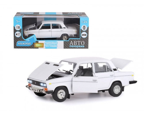 Машина АВТОПАНОРАМА ВАЗ 2106, 1/22, белый, инерция, в/к 24,5*12,5*10,5 см