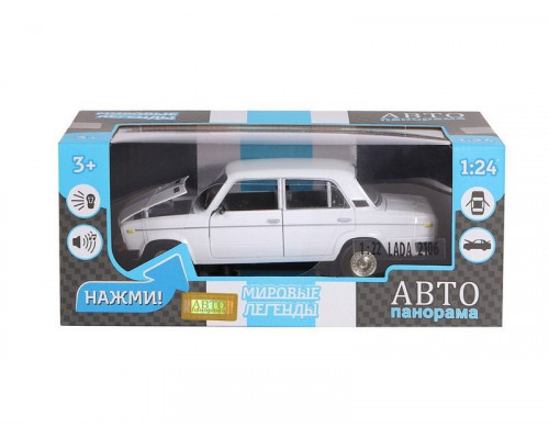 Машина АВТОПАНОРАМА ВАЗ 2106, 1/22, белый, инерция, в/к 24,5*12,5*10,5 см