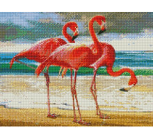 Алмазная мозаика с нанесенной рамкой 40х50 РОЗОВЫЕ ФЛАМИНГО (34 цвета)