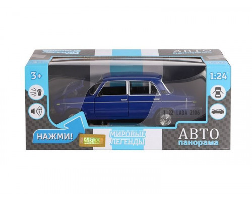 Машина АВТОПАНОРАМА ВАЗ 2106, 1/22, синий, инерция, в/к 24,5*12,5*10,5 см