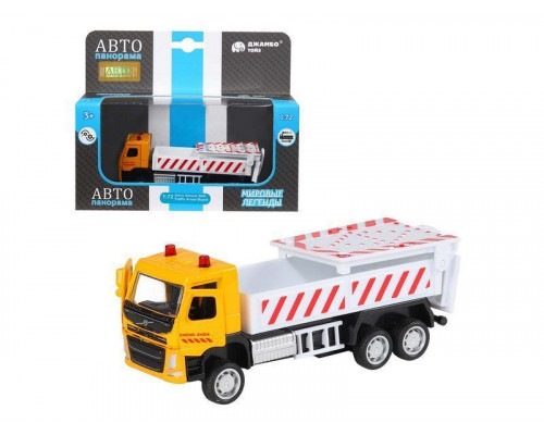 Машина АВТОПАНОРАМА VOLVO FM Дорожные службы, желтый, 1/72, инерция, в/к 17,5*13*6,5 см