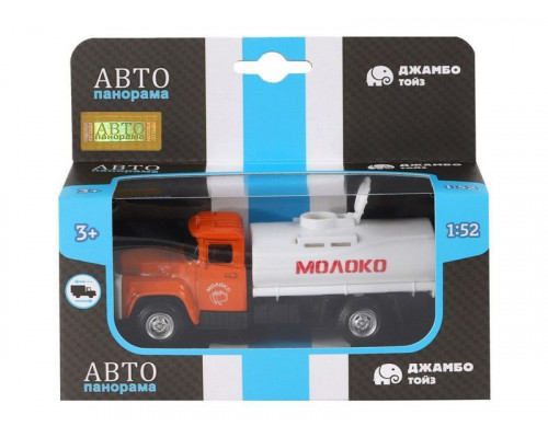 Машина АВТОПАНОРАМА Молоко, 1:52, цвет оранжевый, инерция, в/к 16,1*6,1*7,6 см