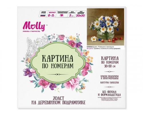 Картина по номерам 30х30 Бузин. Ромашки и васильки (23 цвета)