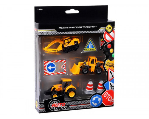 Набор металлических машинок AUTODRIVE JB0403977 Строительная техника 3шт, в/к 23*17,5*4см.