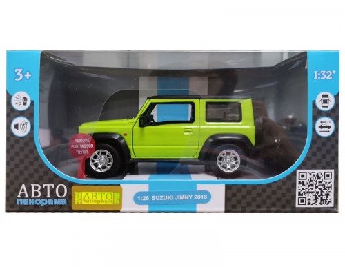 Машина АВТОПАНОРАМА Suzuki Jimny, 1/32, зеленый, инерция, свет, звук, в/к 17,5*13,5*9 см