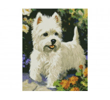 Алмазная мозаика с нанесенной рамкой 40х50 БЕЛЫЙ ТЕРЬЕР  (22 цвета)