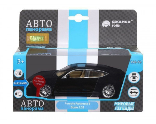 Машина АВТОПАНОРАМА Porsche Panamera S, черный, 1/32, свет, звук, инерция, в/к 17,5*13,5*9 см