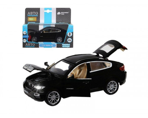 Машина АВТОПАНОРАМА BMW X6, черный, 1/32, свет, звук, инерция, в/к 17,5*13,5*9 см