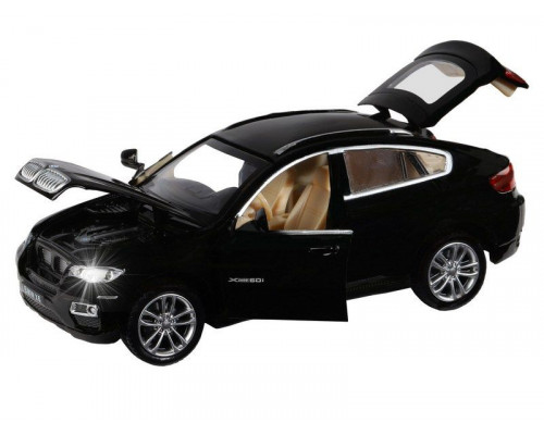 Машина АВТОПАНОРАМА BMW X6, черный, 1/32, свет, звук, инерция, в/к 17,5*13,5*9 см