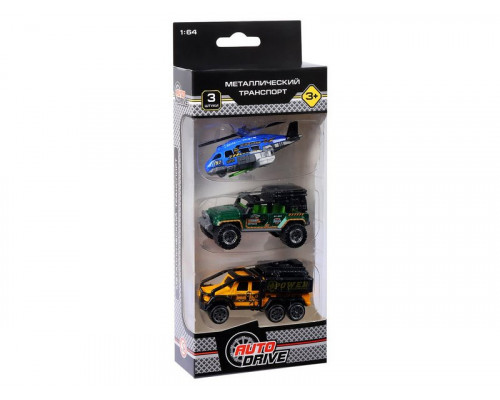 Набор металлических машинок AUTODRIVE JB0403961 Экспедиционная техника 3шт, в/к 23*9,4*4см.