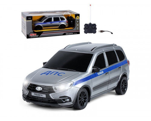 Радиоуправляемая машина AUTODRIVE Lada Granta полиция, 1/16, серебристый, 40MHz, в/к 34*15*13,5см