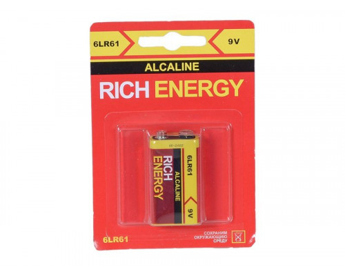 Батарейка Rich Energy 9V, Крона, 6LR61 Alkaline (1шт)