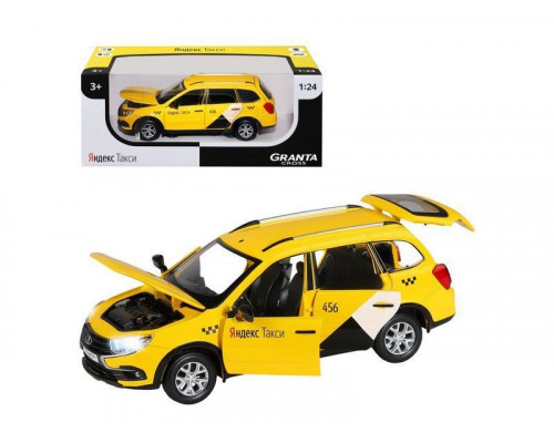 Машина АВТОПАНОРАМА Яндекс.Такси LADA GRANTA CROSS, желтый, 1/24, в/к 24,5*12,5*10,5 см