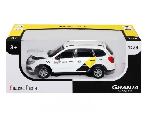 Машина АВТОПАНОРАМА Яндекс.Такси LADA GRANTA CROSS, белый, 1/24, свет, звук, в/к 24,5*12,5*10,5см