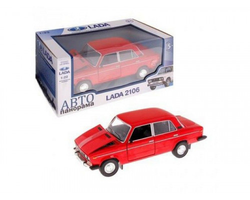 Машина АВТОПАНОРАМА ВАЗ 2106 красная,1/22, инерция, Pull Bаck механизм, в/к 10*12*22 cм