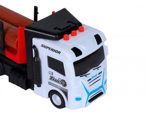 Машина AUTODRIVE Трейлер фрикционный с прицепом с бревнами, свет, звук, белый, в/к 35*6,5*12 см