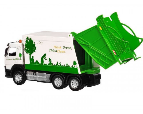 Машина АВТОПАНОРАМА Volvo мусоровоз, белый, 1/50, свет, звук, в/к 28*14*10 см