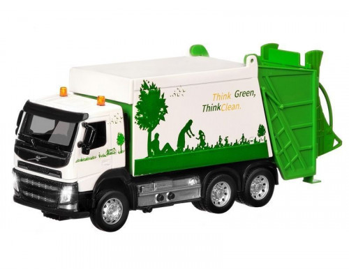 Машина АВТОПАНОРАМА Volvo мусоровоз, белый, 1/50, свет, звук, в/к 28*14*10 см
