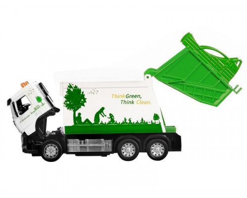 Машина АВТОПАНОРАМА Volvo мусоровоз, белый, 1/50, свет, звук, в/к 28*14*10 см