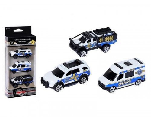 Набор металлических машинок AUTODRIVE JB0403964 Полицейская техника 3шт, в/к 23*9,4*4см.