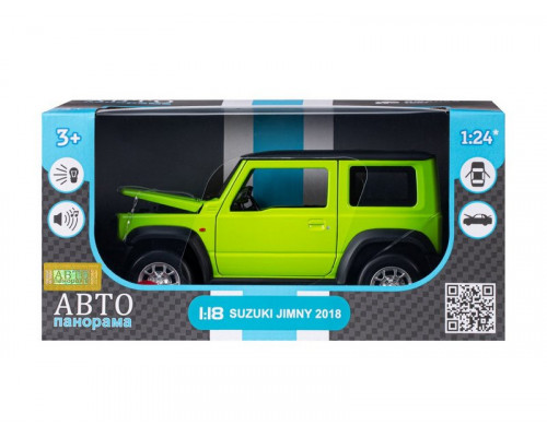 Машина АВТОПАНОРАМА Suzuki Jimny, 1/18, зеленый, свет, звук, в/к 24,5х12,5х10,5 см