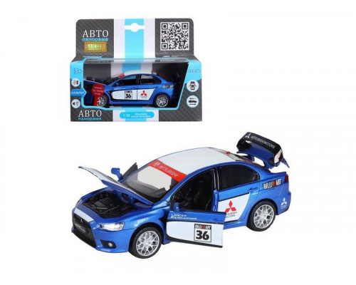 Машина АВТОПАНОРАМА Mitsubishi Lancer Evolution, 1/32, синий, свет, звук, в/к 18*9*13,5 см
