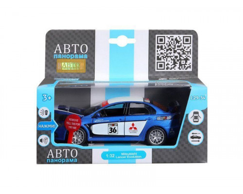 Машина АВТОПАНОРАМА Mitsubishi Lancer Evolution, 1/32, синий, свет, звук, в/к 18*9*13,5 см