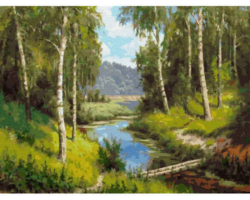 Картина по номерам 40х50 ПРИЩЕПА. МОСТИК ЧЕРЕЗ РЕКУ (35 цветов)