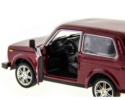 Машина АВТОПАНОРАМА ВАЗ 2121 бордовая,1/22, инерция, Pull Bаck механизм, в/к 10*12*22 cм