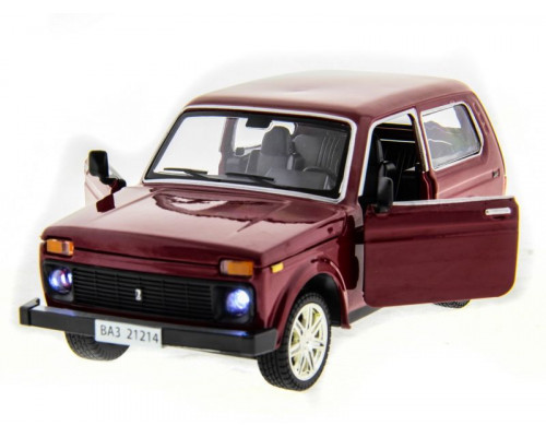 Машина АВТОПАНОРАМА ВАЗ 2121 бордовая,1/22, инерция, Pull Bаck механизм, в/к 10*12*22 cм